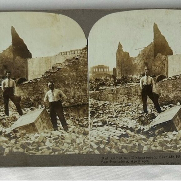 Stereoview San Francisco Earthquake Ruined Not Disheartened Safe Business 1906 - Picture 1 of 3